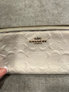Coach Chalk Embossed Signature Leather Wristlet with 2 charms